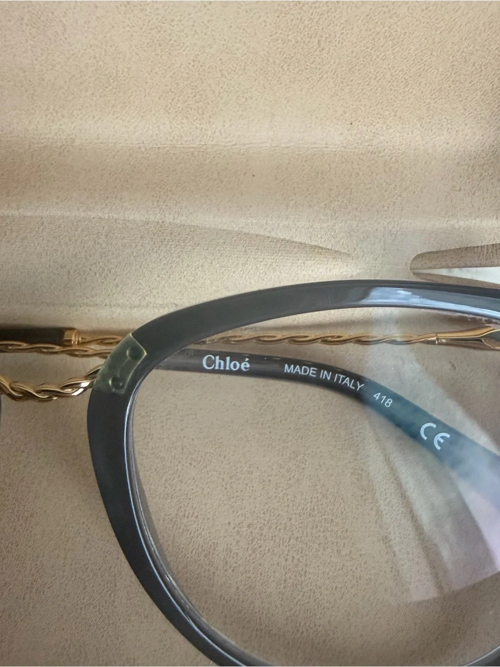 Chloe Aqua-Gray Eye Glasses with Gold Arms